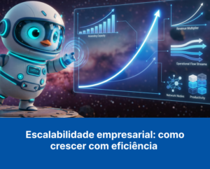 FORBIE ASTRONAUTA tocando em uma tela futurista onde, na tela, há gráficos crescentes com aspecto de holograma que representam escalabilidade empresarial.